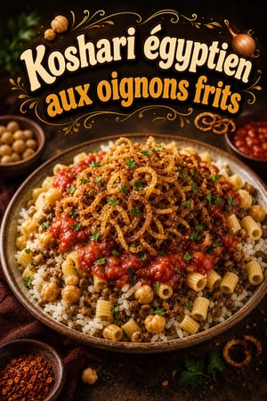 Koshari égyptien authentique : riz, lentilles & oignons