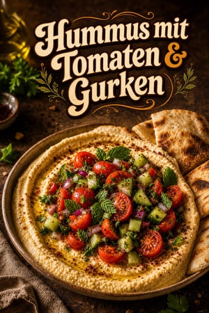 Hummus mit Tomaten und Gurken