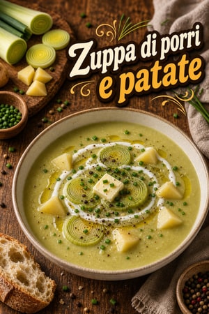 Zuppa cremosa di porri e patate con crema alle erbe