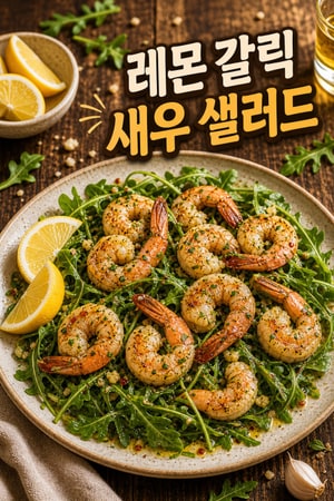 상큼한 레몬 갈릭 새우 구이와 루꼴라 샐러드 레시피