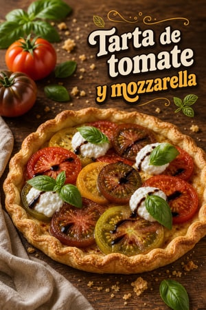 Tarta cuchara italiana con tomates heirloom y mozzarella