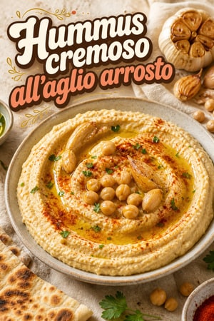 Hummus di Ceci Cremoso all'Aglio Arrosto e Olio d'Oliva