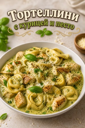 Кремовая паста Тортеллини с курицей и песто