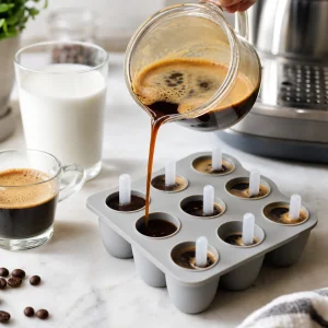 Espresso poured into small silicone molds