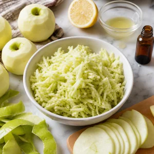 Maçãs Granny Smith raladas com suco de limão e baunilha para bolo cremoso de maçã