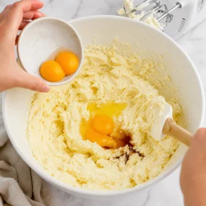 Butter and sugar creamed with egg yolks and vanilla