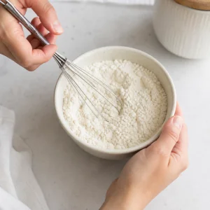 Flour, baking powder, and salt whisked together in a small bowl