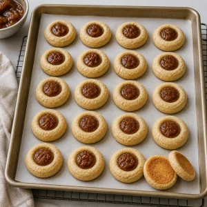 Świeżo upieczone ciasteczka thumbprint z masłem jabłkowym