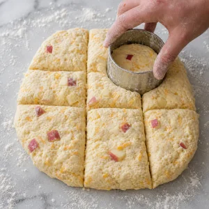 Biscuits werden aus Apfel-Cheddar-Teig ausgestochen
