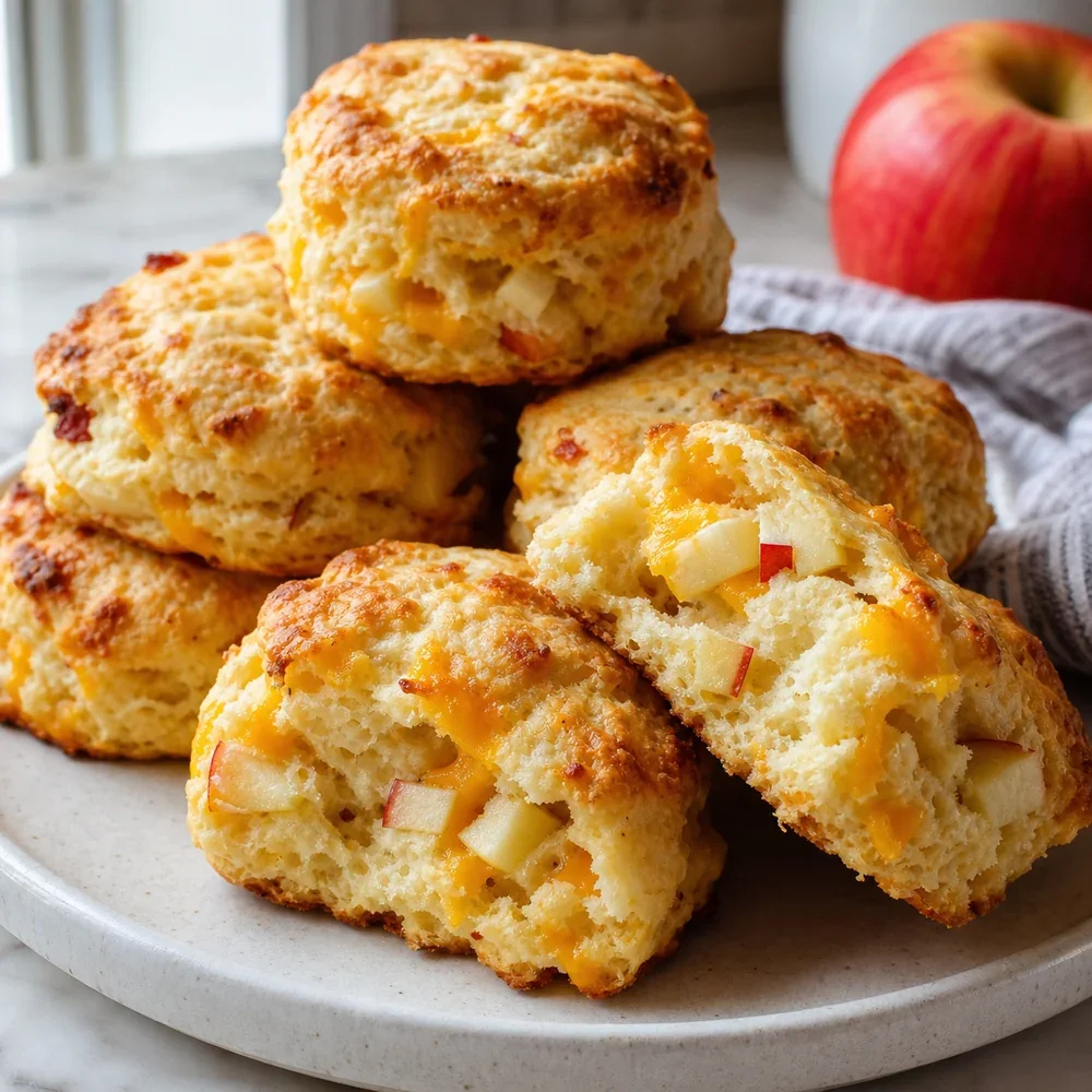 Fertige Apfel-Cheddar-Biscuits auf einem Teller