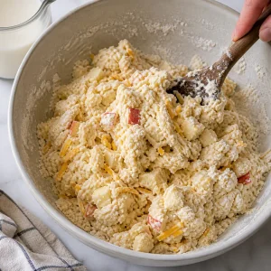 Rauer Apfel-Cheddar-Biscuit-Teig in einer Schüssel