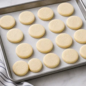 Biscuits ronds pâles refroidissant sur une plaque