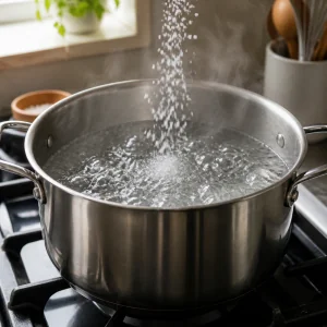 Salt being added to a pot of boiling water