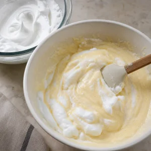 Whipped egg whites folded into pancake batter