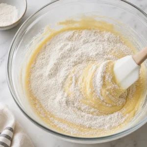 Smooth vanilla cannelé batter mixed gently with eggs and dark rum