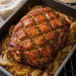 Mojo pork roasted uncovered until the exterior is golden and crispy