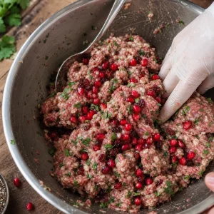 Pomegranate seeds and barberries gently folded into the kupati sausage filling