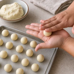 Smooth crack-free gulab jamun dough balls rolled with greased palms.