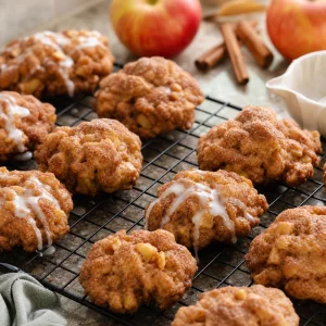 Beignets de pomme au sucre cannelle refroidissant sur une grille avant de servir chauds