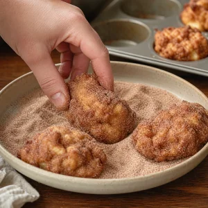 Beignets de pomme chauds roules dans le sucre a la cannelle jusqua enrobage