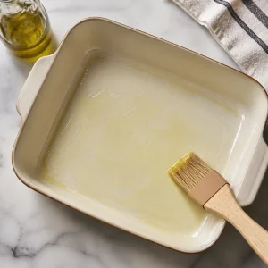 Lightly oiled baking dish ready for chicken meatballs