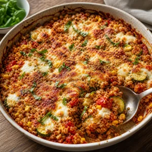 Pieczone farro z rumianym wierzchem gotowe do podania