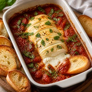 Baked goat cheese served warm with toasted baguette slices