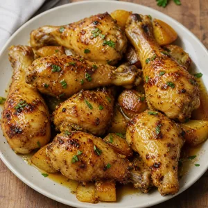 Coxas de frango com mel e mostarda prontas em um prato