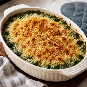 Finished spinach gratin browned on top