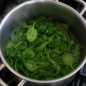 Fresh spinach wilting in a pot