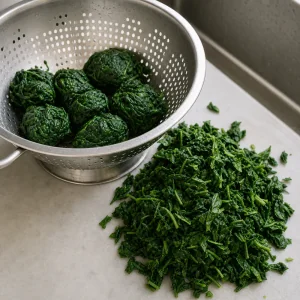 Squeezed and chopped cooked spinach