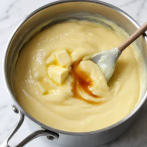 Butter melting into warm vanilla custard