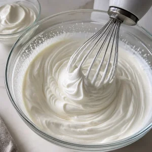 Cream whipped to soft peaks in a bowl