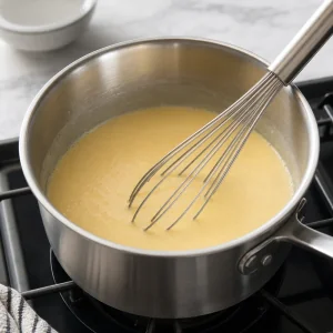 Eggs whisked into the custard base