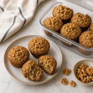 Finished oatmeal cups served with a storage container