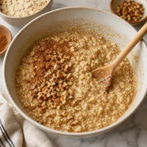 Oats and walnuts stirred into banana batter