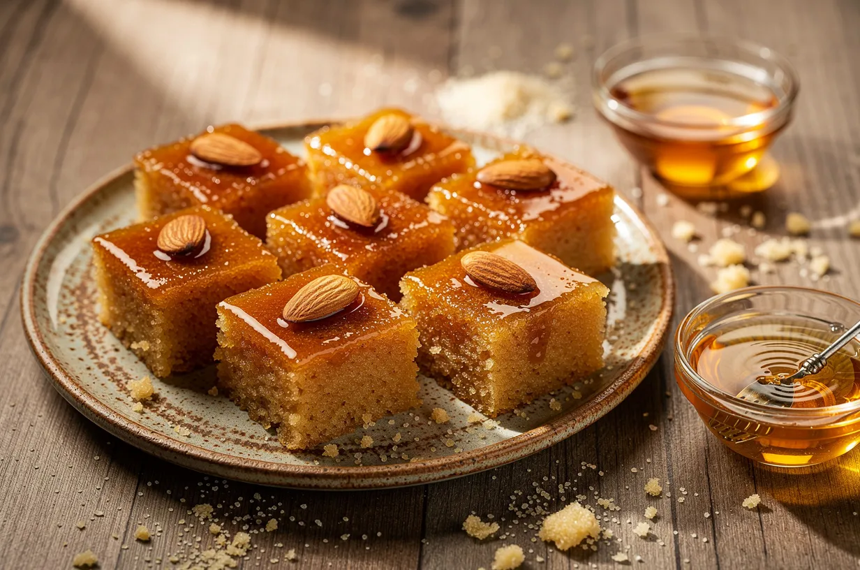 Basbusa : gâteau de semoule au miel et amandes grillées
