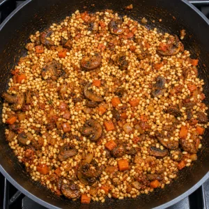 Pearled barley stirred into the mushroom mixture
