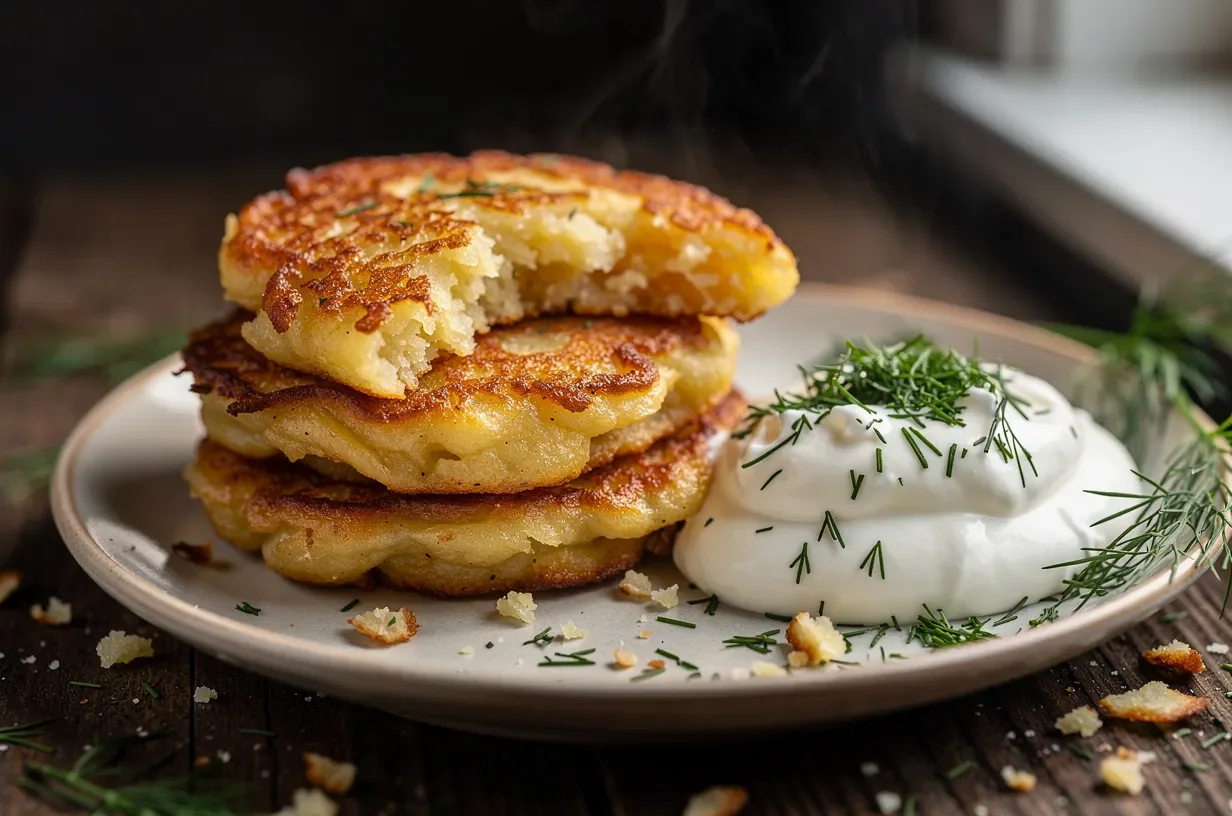 Draniki biélorusses de pommes de terre à la crème à l'ail