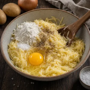 Masa ziemniaczana z jajkiem, mąką, solą i pieprzem