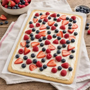 Crème vanillée et fruits rouges étalés sur le biscuit