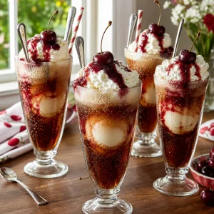 Quattro root beer float alle ciliegie nere pronti