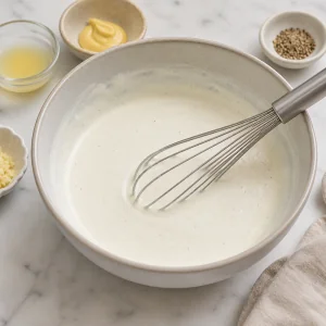 Cremiges Buttermilch-Dressing glatt gerührt in einer Schüssel