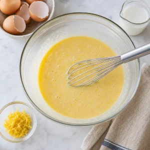 Whisked wet ingredients with lemon zest for the cake batter