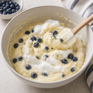 Whipped egg whites and fresh blueberries folded into waffle batter.