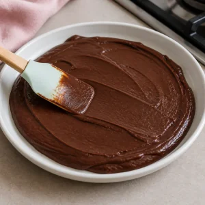 Mezcla de chocolate cocida extendida en un plato