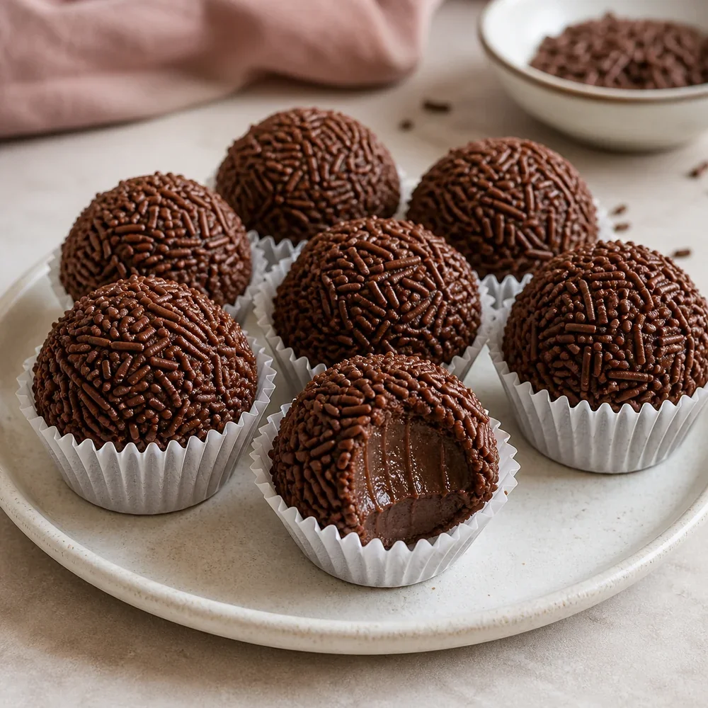 Brigadeiros de chocolate terminados en capacillos de papel