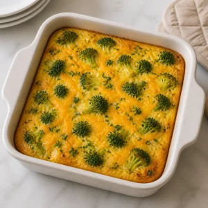 Sformato di uova con broccoli e cheddar cotto con bordi dorati