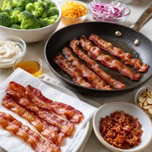 Crispy bacon draining on paper towels