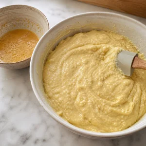 Impasto per waffle mescolato delicatamente con qualche piccolo grumo